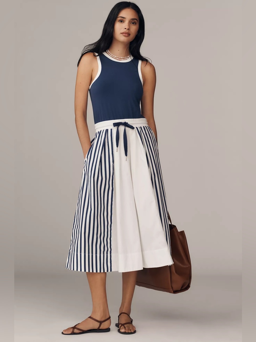 Anthropologie Daily Practice Drawstring Twofer Midi Dress NWT W FLAW